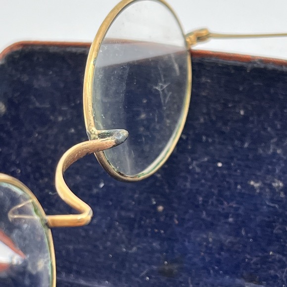 Antique‎ Wire Rim "Windsor" Spectacles Saddle Bridge Gold/ Brass Color with Case - Picture 6 of 16